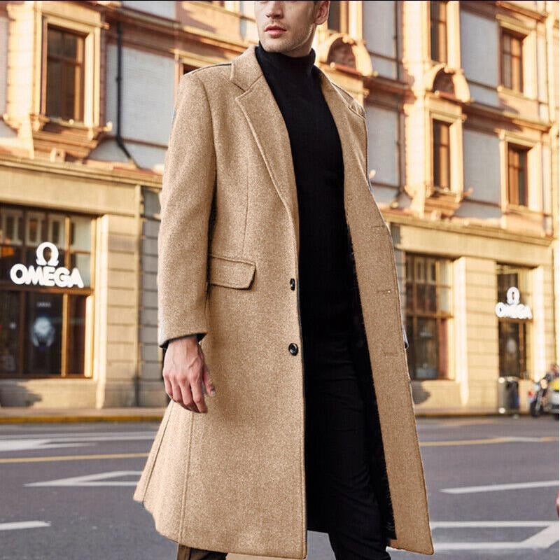 Herren Winter Taillierter Langer Mantel