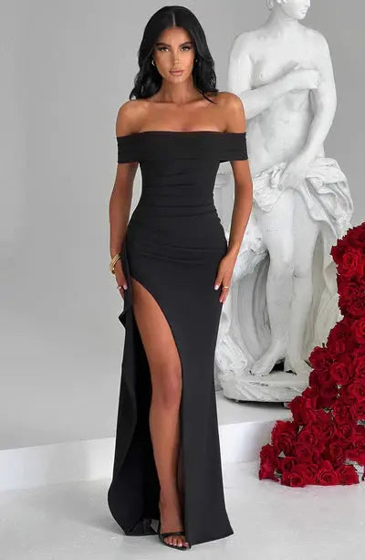 Schulterfreies Langes Kleid für Damen mit Hohem Schlitz