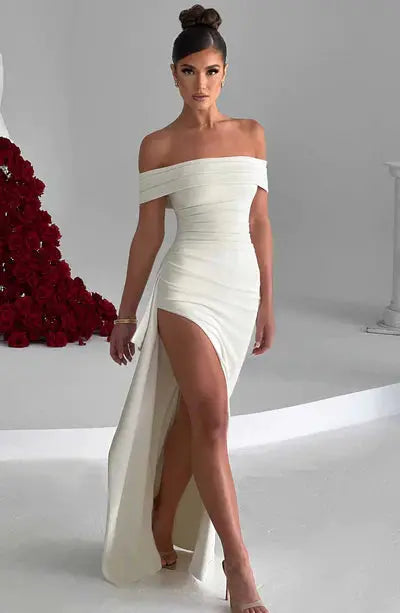 Schulterfreies Langes Kleid für Damen mit Hohem Schlitz