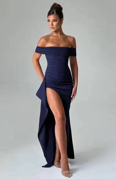 Schulterfreies Langes Kleid für Damen mit Hohem Schlitz