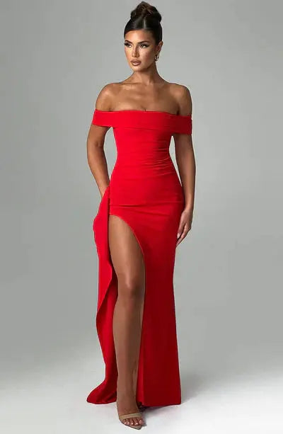 Schulterfreies Langes Kleid für Damen mit Hohem Schlitz