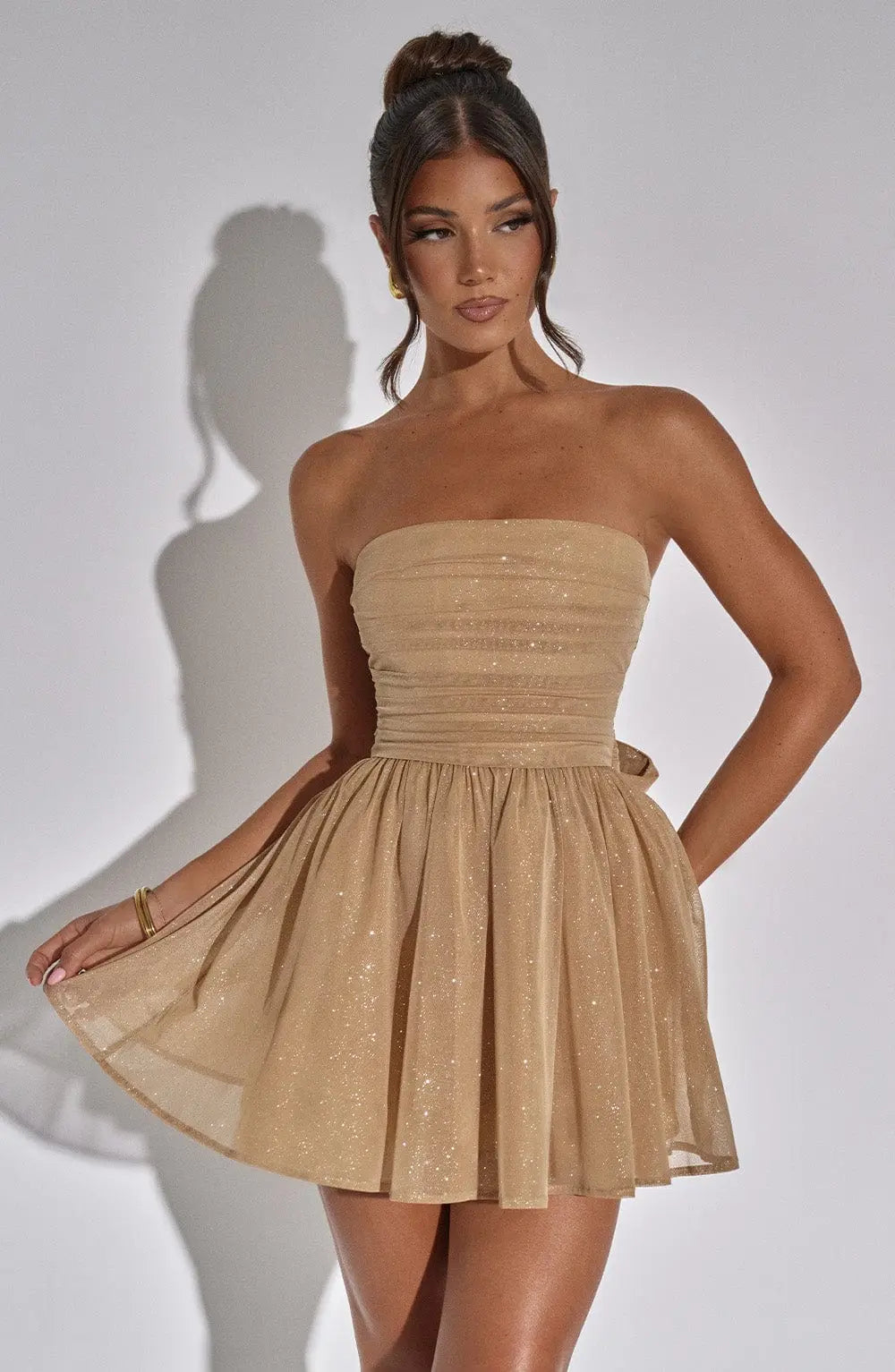 Schulterfreies Glitzer Lagen Kleid Ausgestellt Kurz für Damen