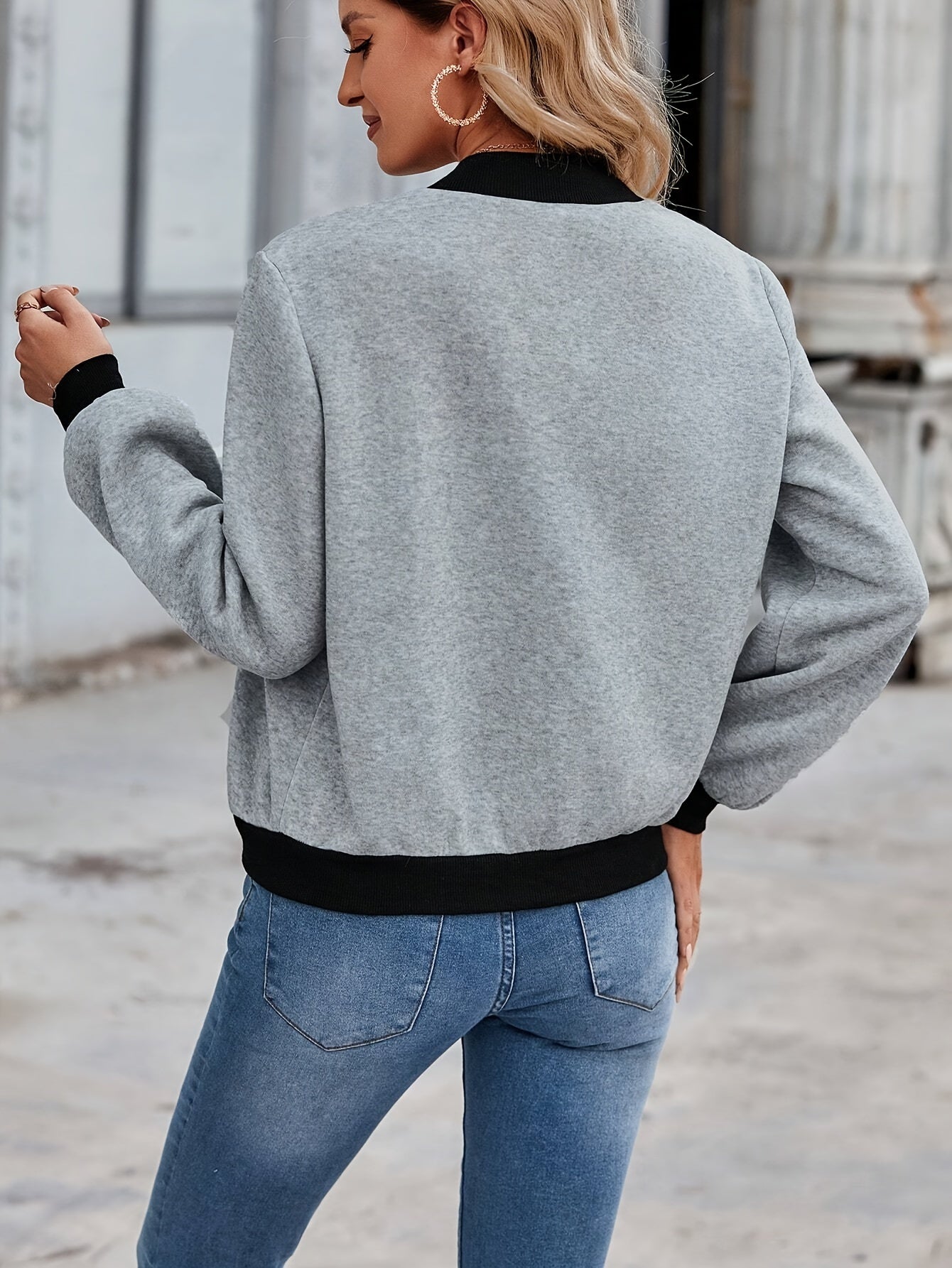 Bomberjacke Winter Minimalistischer Zip-Up Freizeitstil Damen