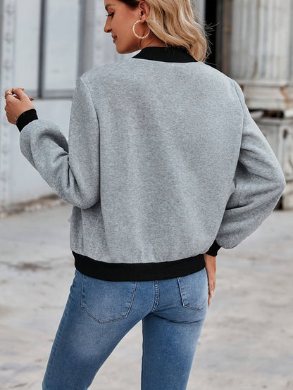 Bomberjacke Winter Minimalistischer Zip-Up Freizeitstil Damen