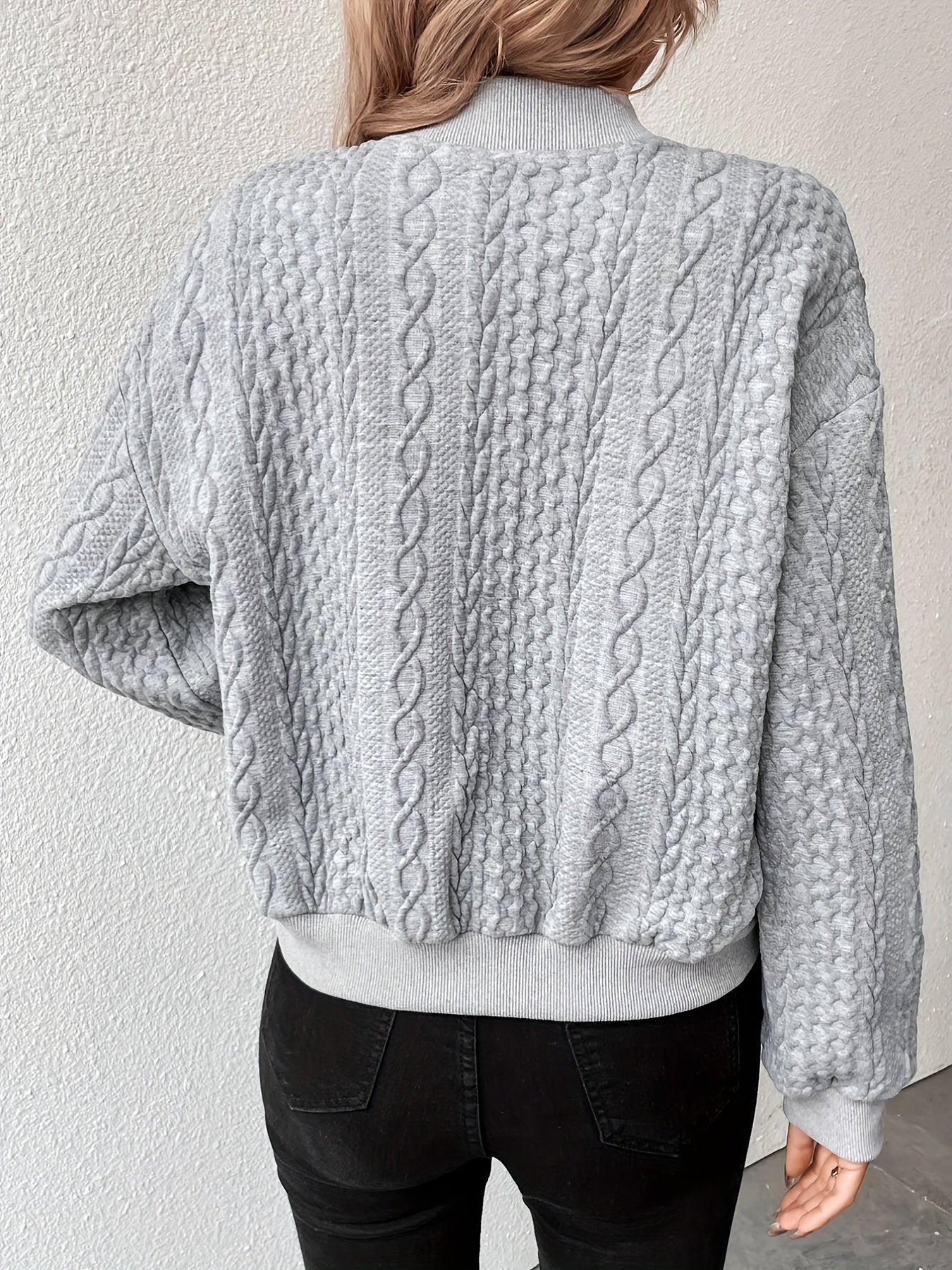 Strick Winter Bomberjacke Zopfmuster Freizeitstil Damen