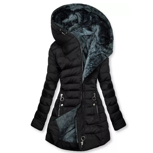 Asymmetrische Steppjacke mit Kapuze für Winter Damen