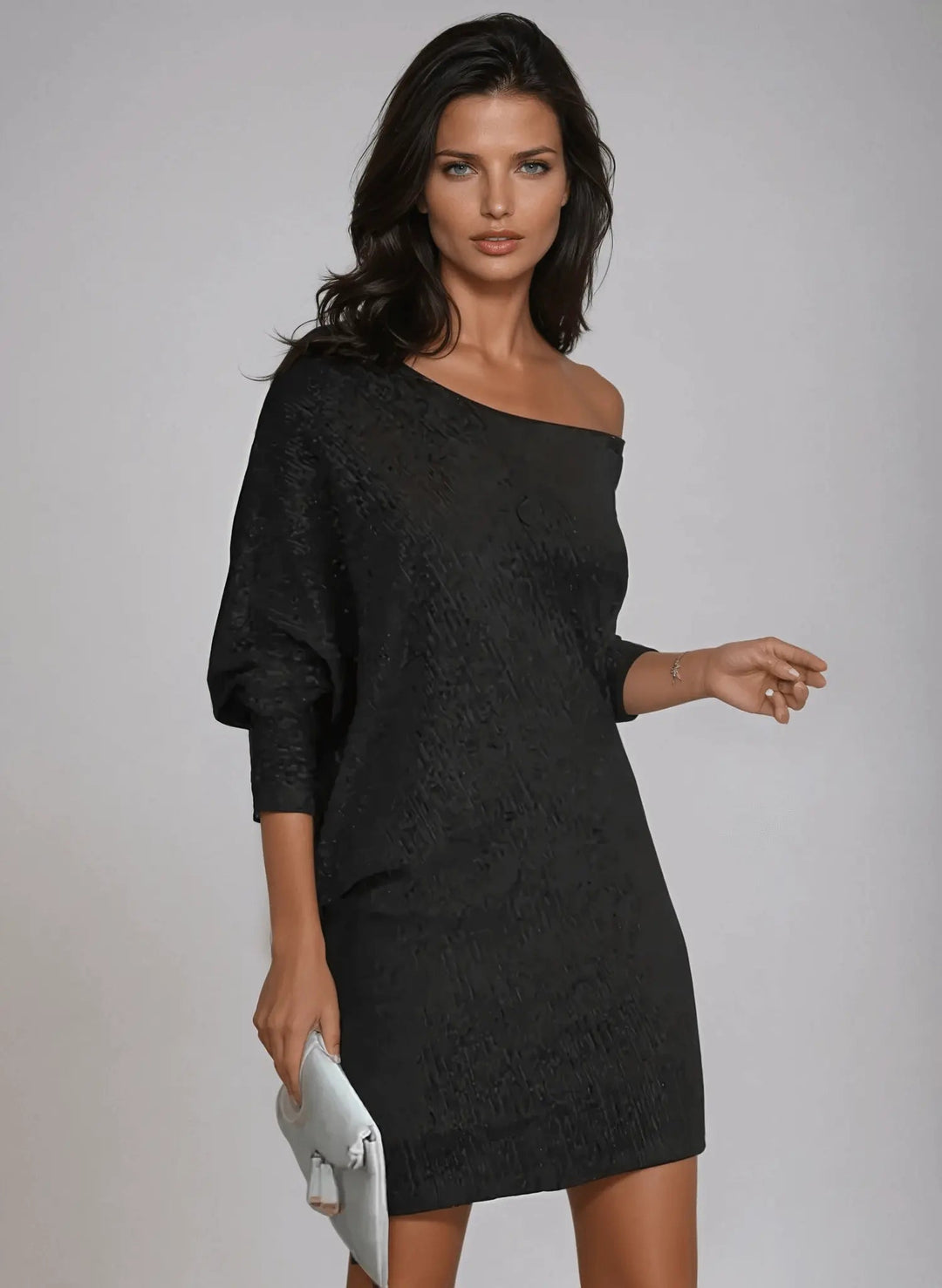 Glitzer Kleid mit Einer Schulter Locker Geschnitten Kurz für Damen