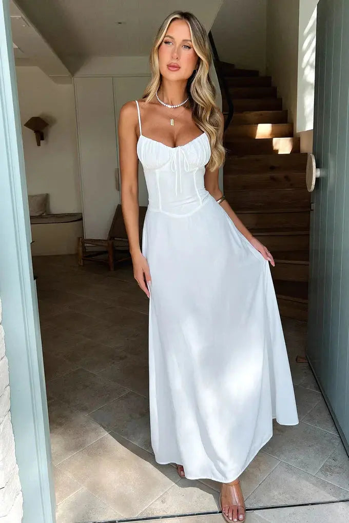 Korsett Oberteil Ärmelloses Langes Fließendes Kleid für Damen