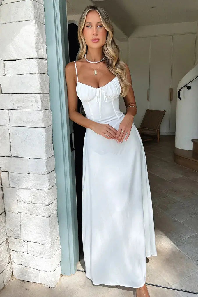 Korsett Oberteil Ärmelloses Langes Fließendes Kleid für Damen