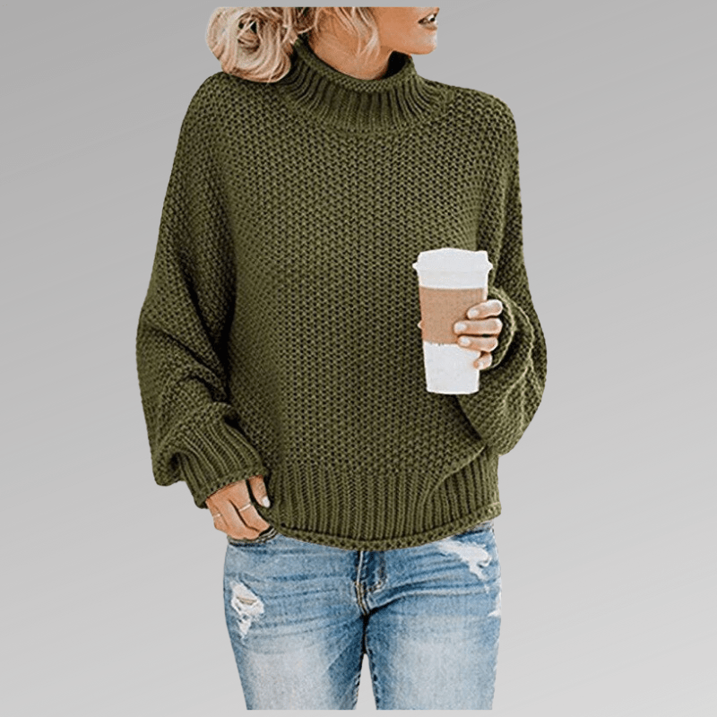 Grobstrick Pullover Mit Hohem Kragen Winter Damen