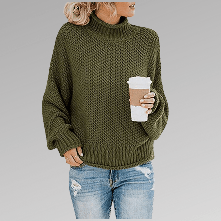 Grobstrick Pullover Mit Hohem Kragen Winter Damen