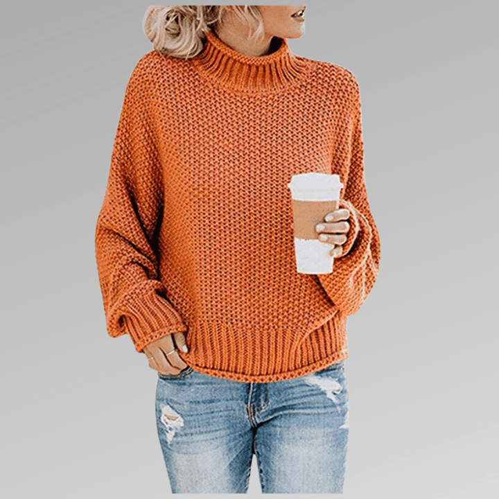 Grobstrick Pullover Mit Hohem Kragen Winter Damen