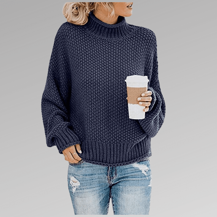 Grobstrick Pullover Mit Hohem Kragen Winter Damen