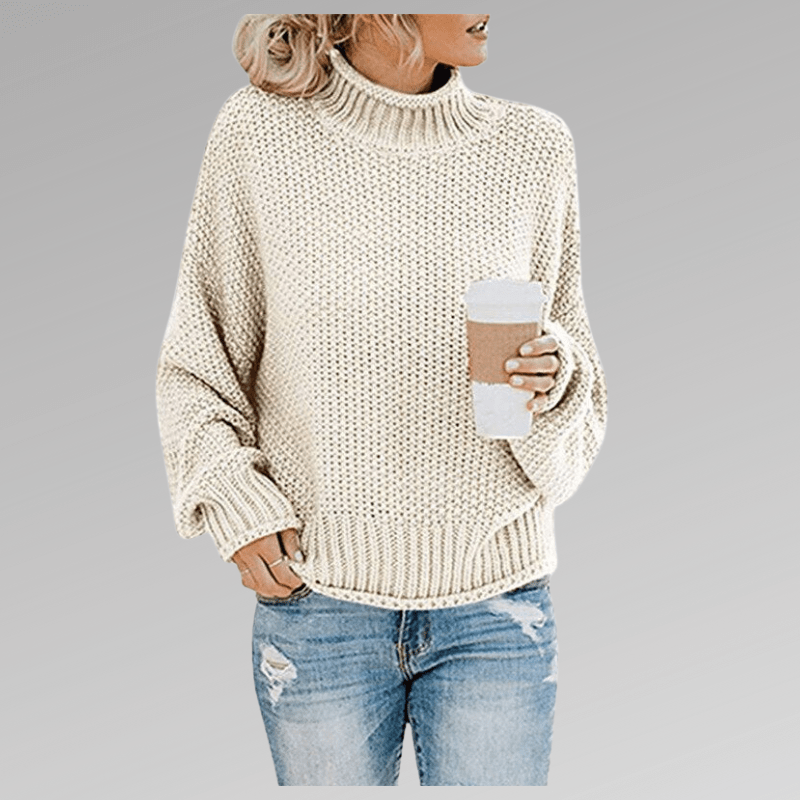 Grobstrick Pullover Mit Hohem Kragen Winter Damen