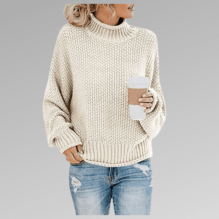 Grobstrick Pullover Mit Hohem Kragen Winter Damen