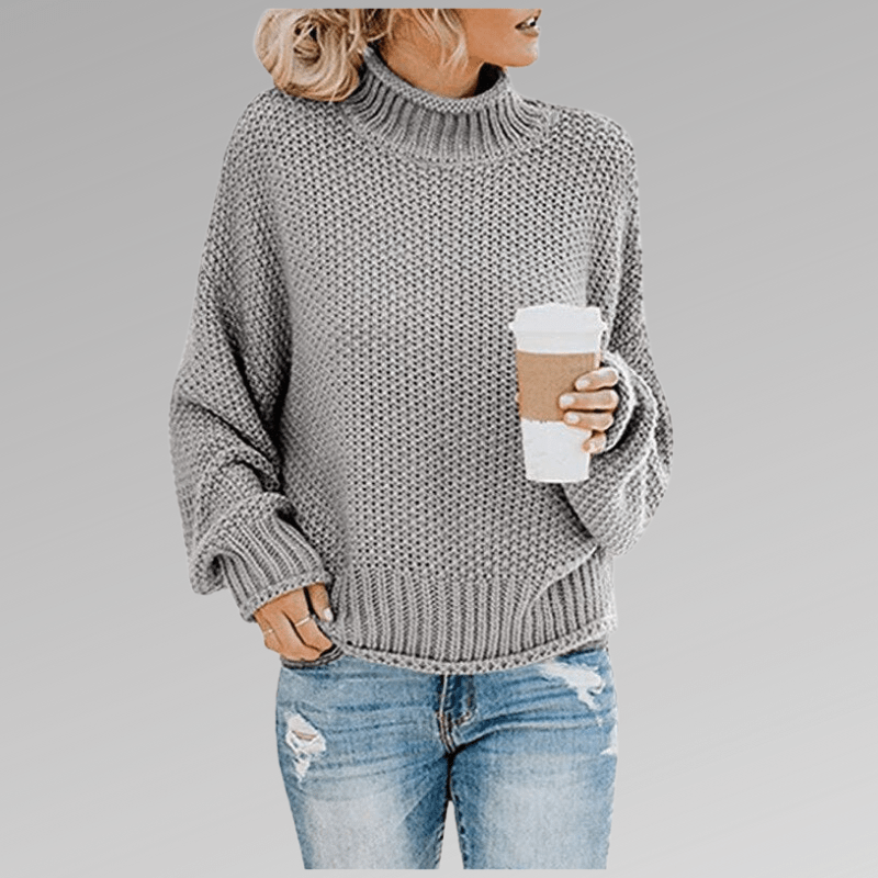 Grobstrick Pullover Mit Hohem Kragen Winter Damen