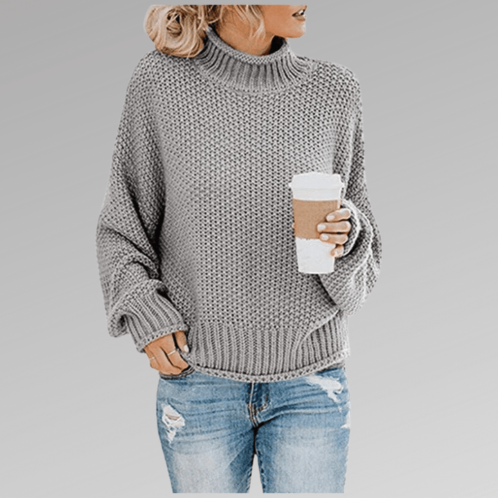 Grobstrick Pullover Mit Hohem Kragen Winter Damen