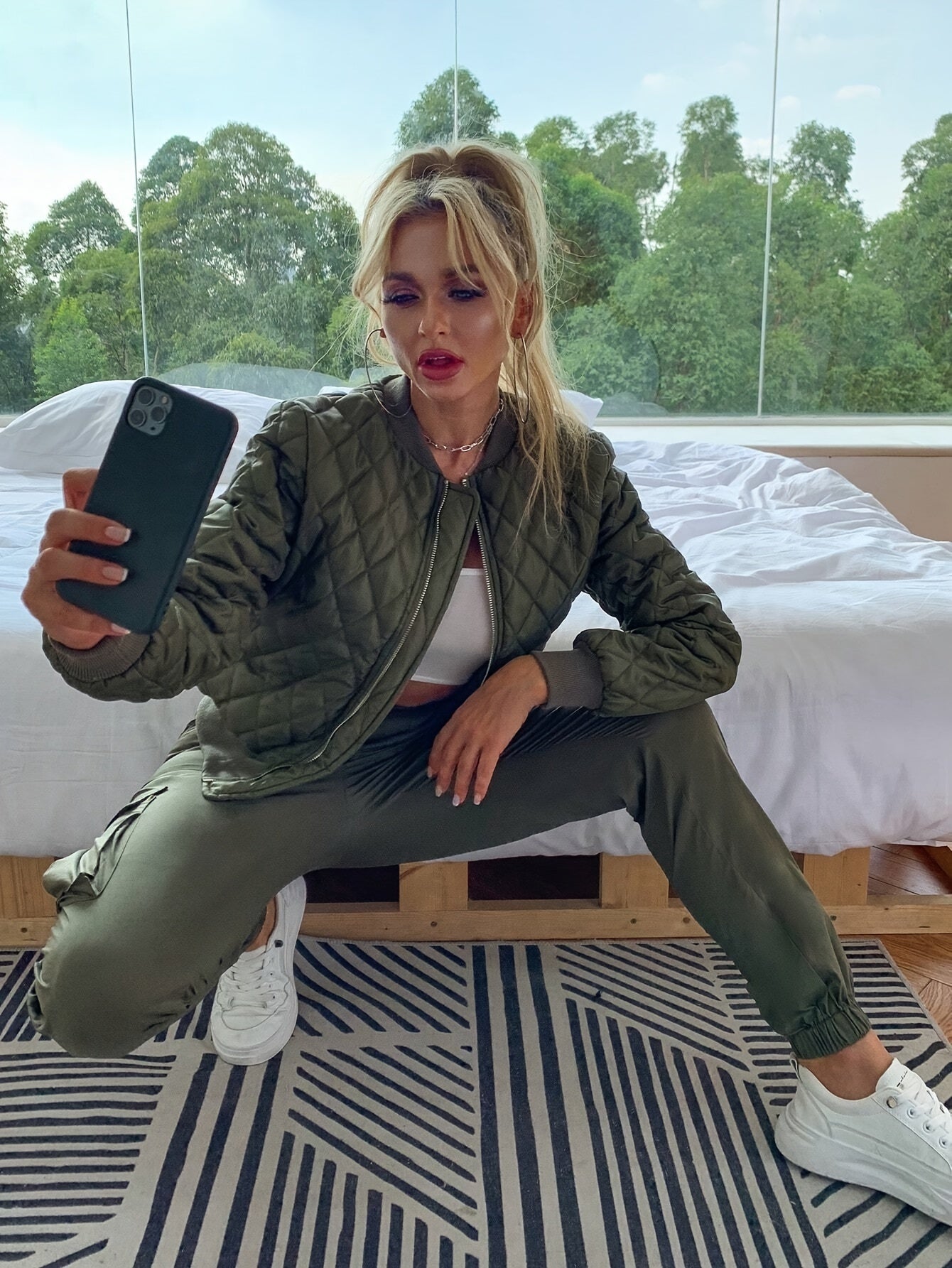 Gepolsterte Winter Bomberjacke Stylischer Casual Zip-Up Damen