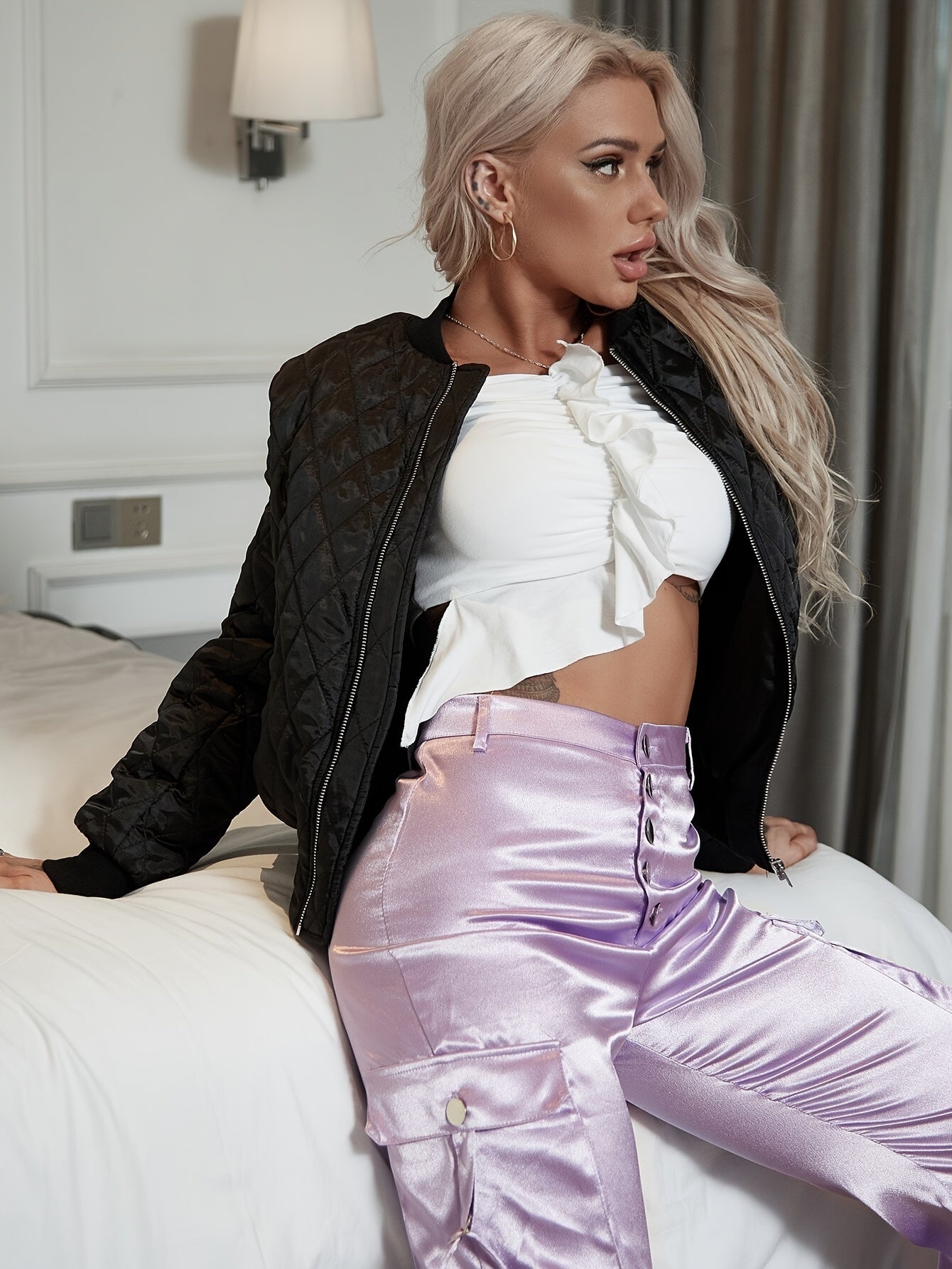 Gepolsterte Winter Bomberjacke Stylischer Casual Zip-Up Damen