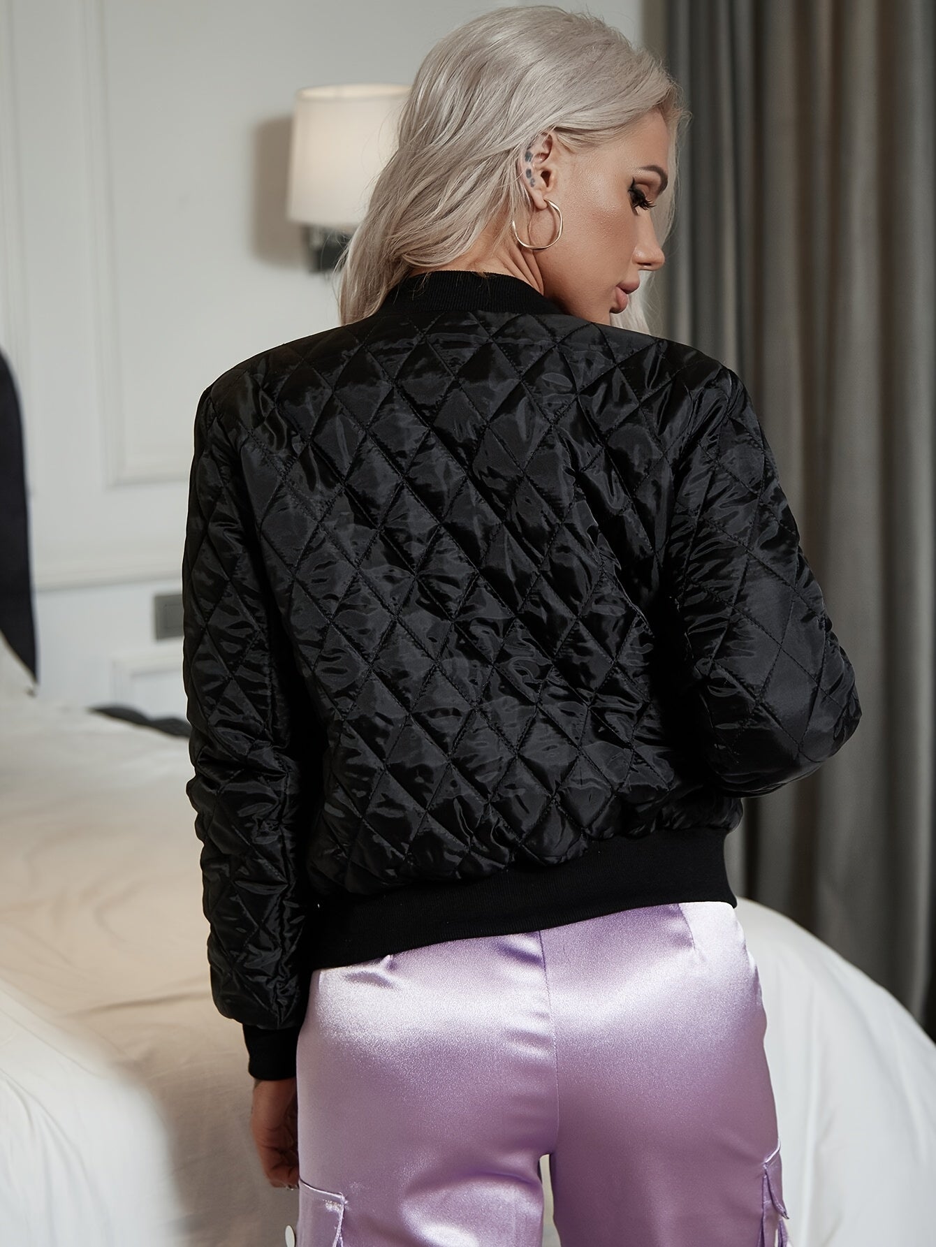 Gepolsterte Winter Bomberjacke Stylischer Casual Zip-Up Damen