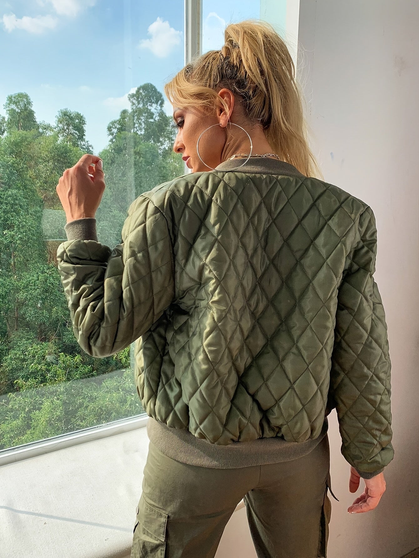 Gepolsterte Winter Bomberjacke Stylischer Casual Zip-Up Damen