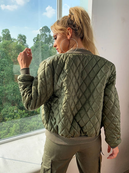 Gepolsterte Winter Bomberjacke Stylischer Casual Zip-Up Damen