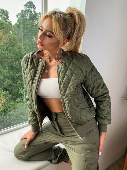 Gepolsterte Winter Bomberjacke Stylischer Casual Zip-Up Damen