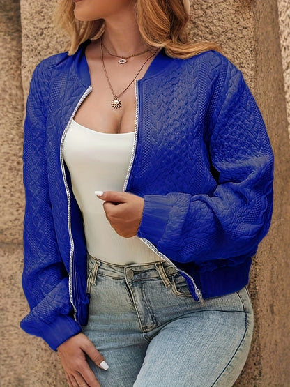 Gestrickte Winter Bomberjacke Stilvolles Strukturiertes Zip-Up Damen