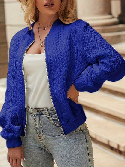 Gestrickte Winter Bomberjacke Stilvolles Strukturiertes Zip-Up Damen