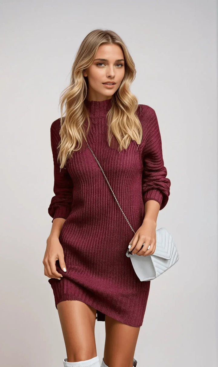 Geripptes Strick Minikleid mit Langen Ärmeln für Damen