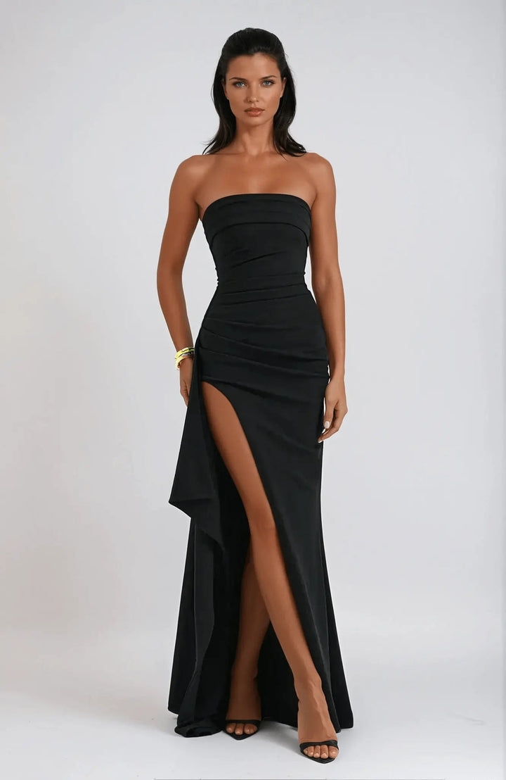 Schulterfreies Kleid mit Gerafftem Oberteil und Schlitz für Damen