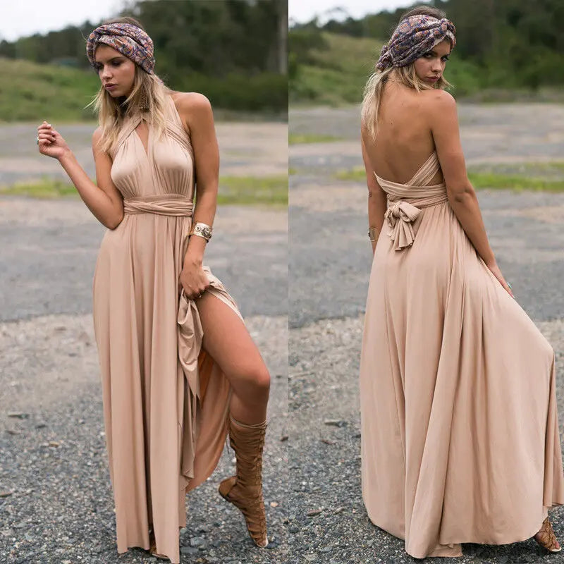 Ärmelloses Bodenlanges Drapiertes Plissiertes Maxikleid für Damen