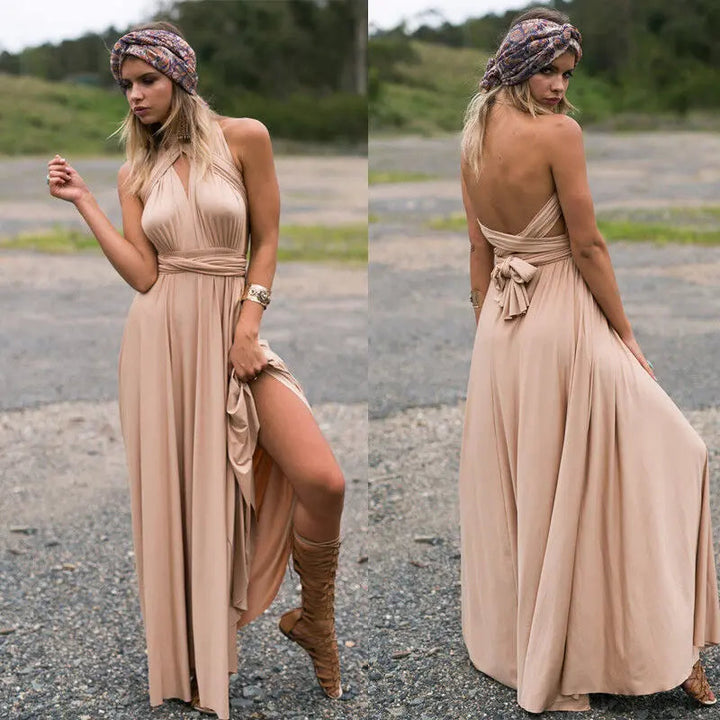 Ärmelloses Bodenlanges Drapiertes Plissiertes Maxikleid für Damen