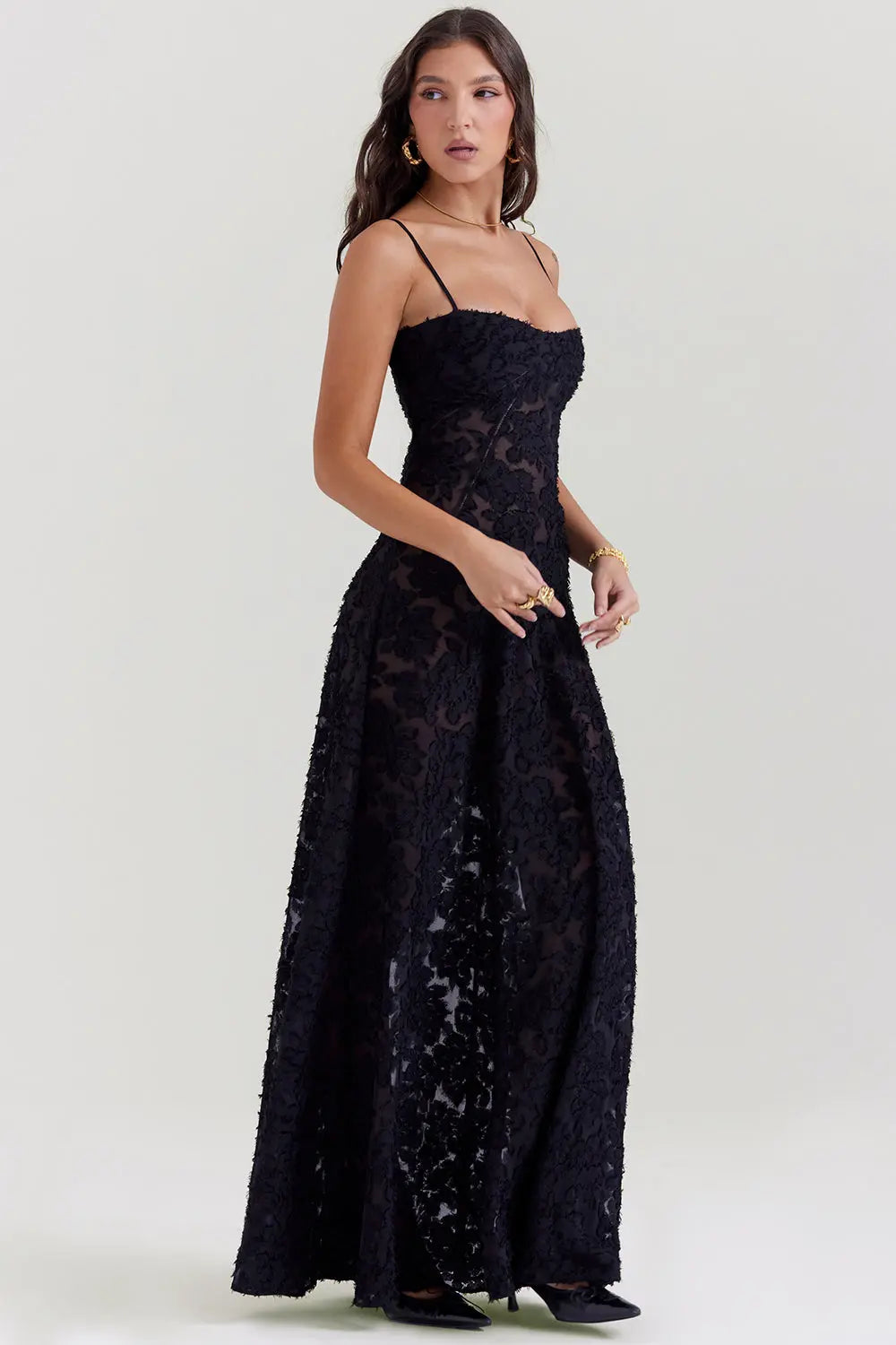Eng Anliegendes Elegantes Maxikleid mit Rückenschnürung für Damen