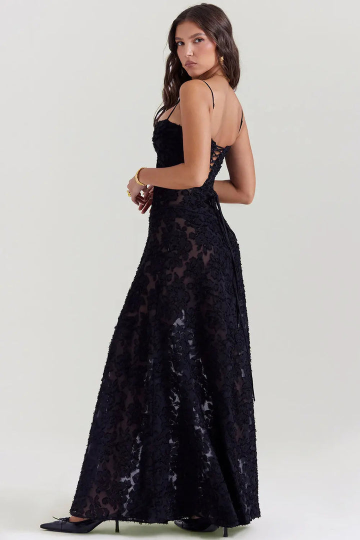 Eng Anliegendes Elegantes Maxikleid mit Rückenschnürung für Damen