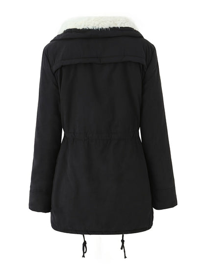 Parka Jacke mit Kapuze und Kunstfell für Winter Damen