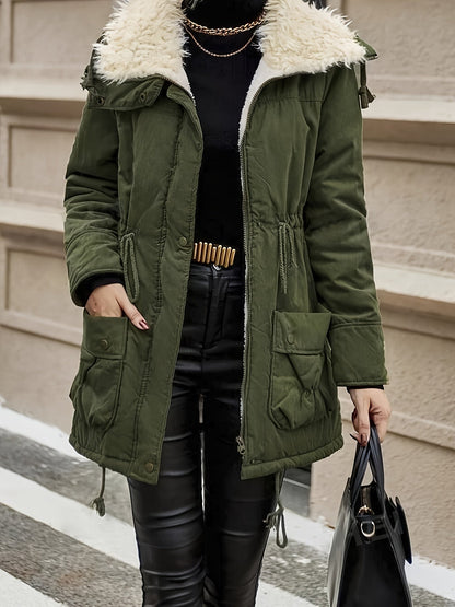 Parka Jacke mit Kapuze und Kunstfell für Winter Damen