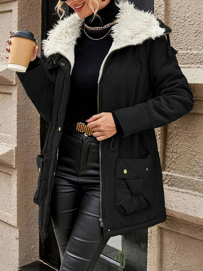 Parka Jacke mit Kapuze und Kunstfell für Winter Damen