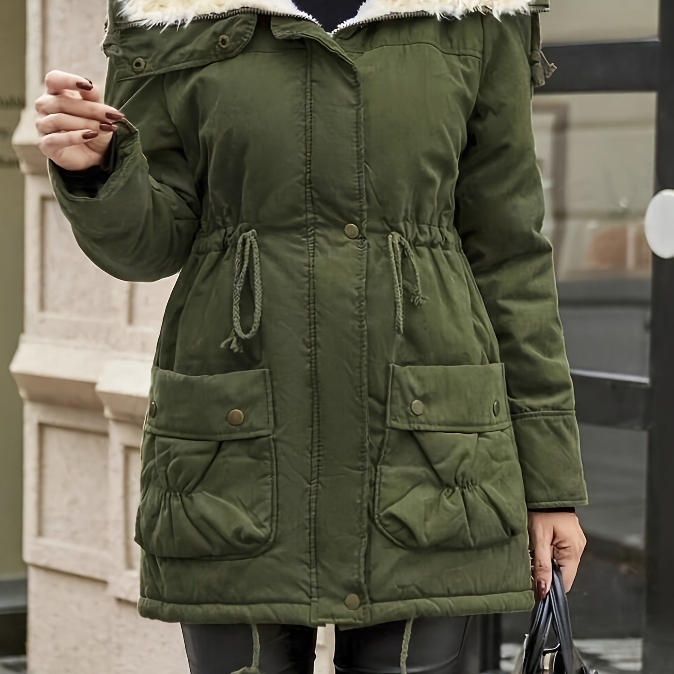 Parka Jacke mit Kapuze und Kunstfell für Winter Damen