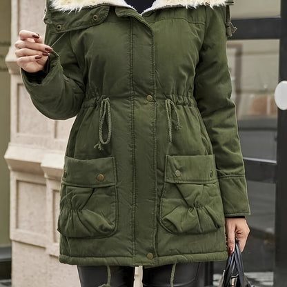 Parka Jacke mit Kapuze und Kunstfell für Winter Damen