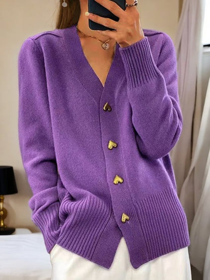 Strickjacke Mit Süßen Herzförmigen Knöpfen Für Winter Damen