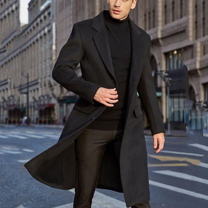 Herren Winter Taillierter Langer Mantel