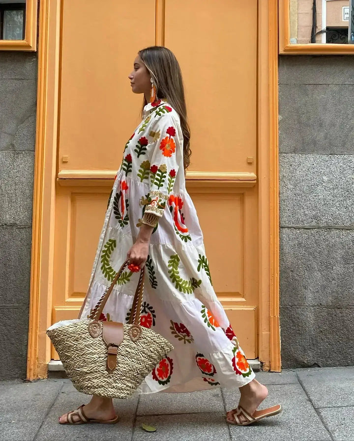 Fließendes Maxikleid mit Bunt Blumenmuster
