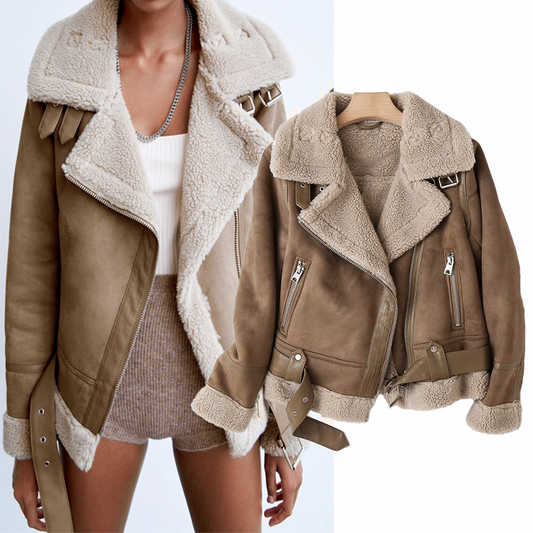 Aviator Jacke Winter Sherpa Gefüttert Stylische Kleidung Damen