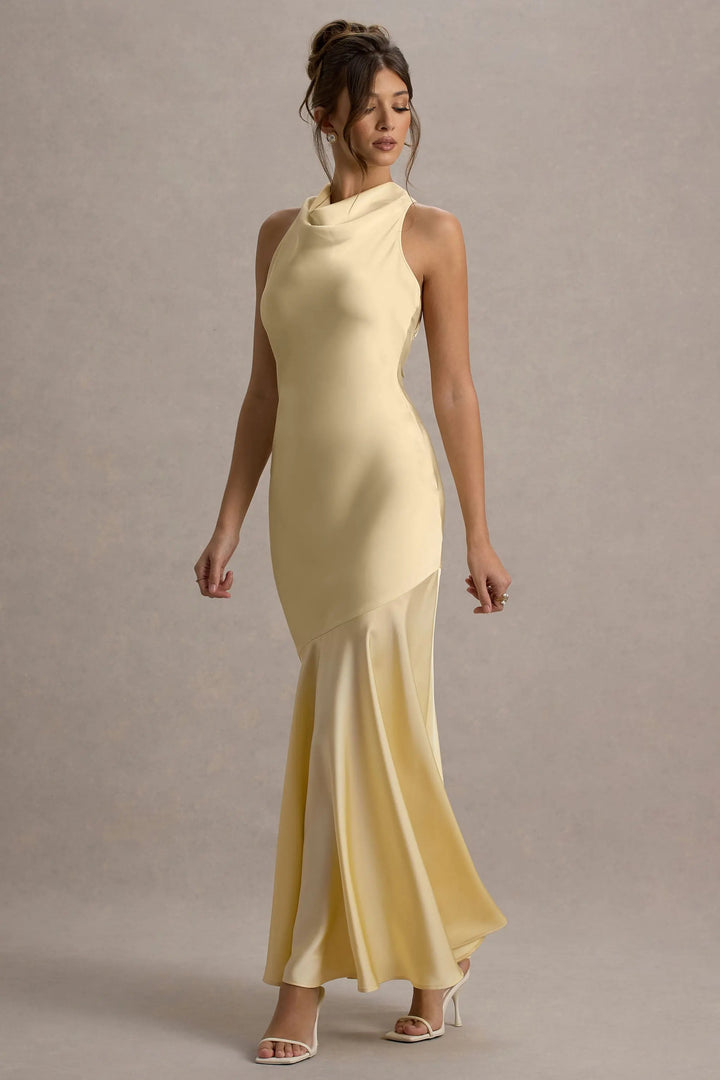 Rückenfreies Formales Kleid Mit Langem Drapiertem Rockstil Für Damen