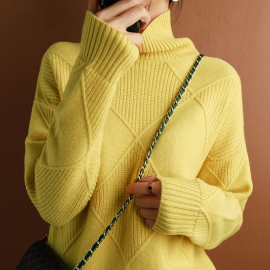 Strukturierter Strickpullover Mit Stehkragen Für Damen